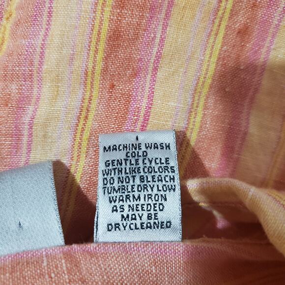 Chicos Vtg Linen Striped Snap Shirt Womens Size 3 US XL 16 Beach Sunset Orange - Picture 8 of 10